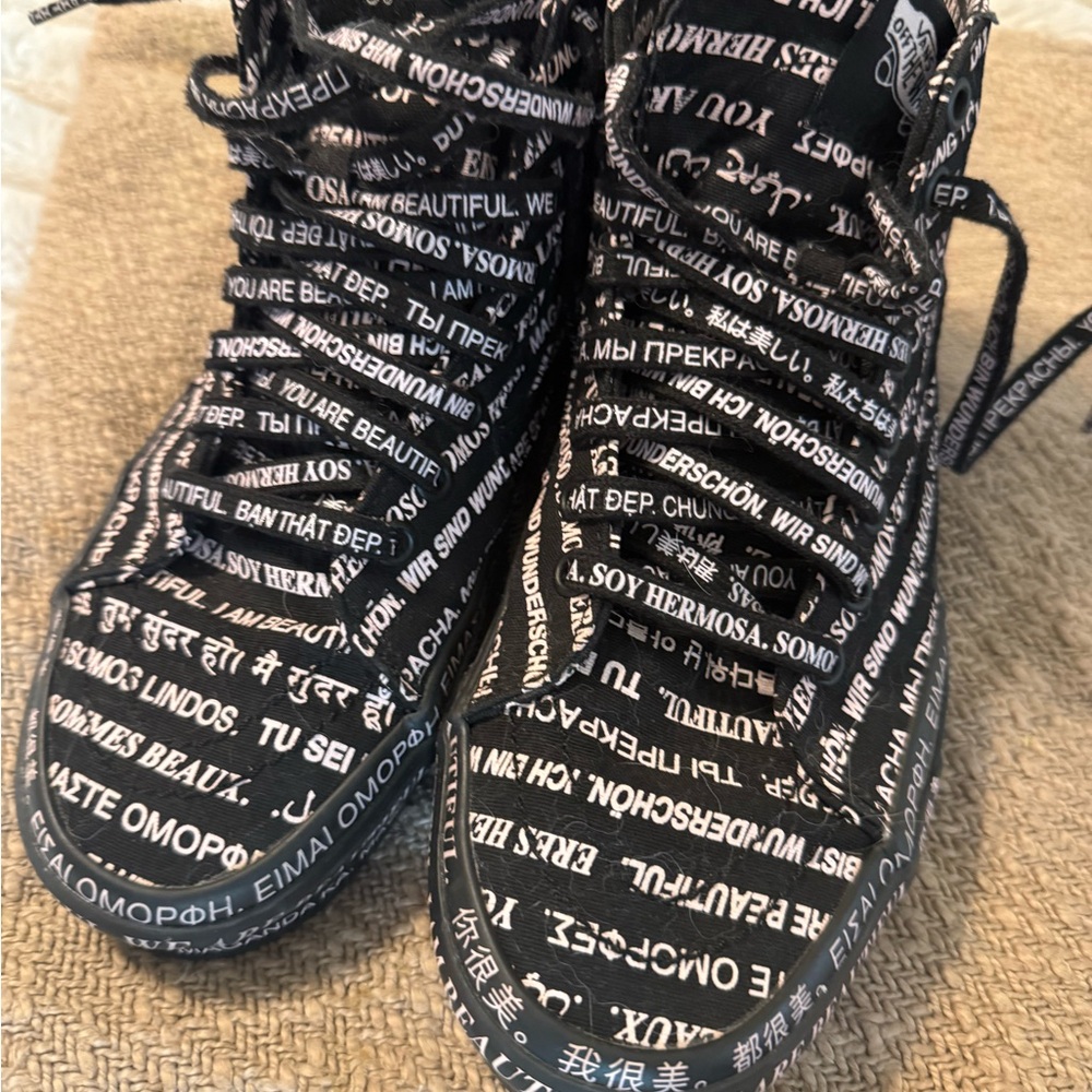 Vans Black and White Text Print Sneakers